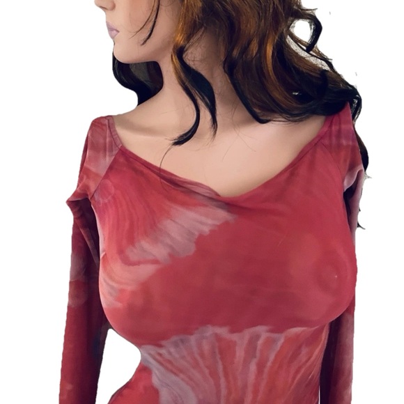 RAMONA LaRUE by Arianne NWT Adele FIGHTER FISH Print Tattoo Mesh DRESS XS / S - Picture 8 of 16